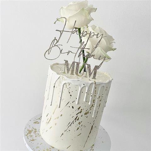 New Acrylic Happy Birthday MUM Silver white Cake Topper Love Mom Mother's Day Cake Topper Mom Birthday Party Cake Decoration Gao Jinjia LED