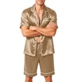 thumbnail image 2 of 2 Piece Silk Sets for Men Satin Set Button Down Set Loungewear Khaki S, 2 of 6