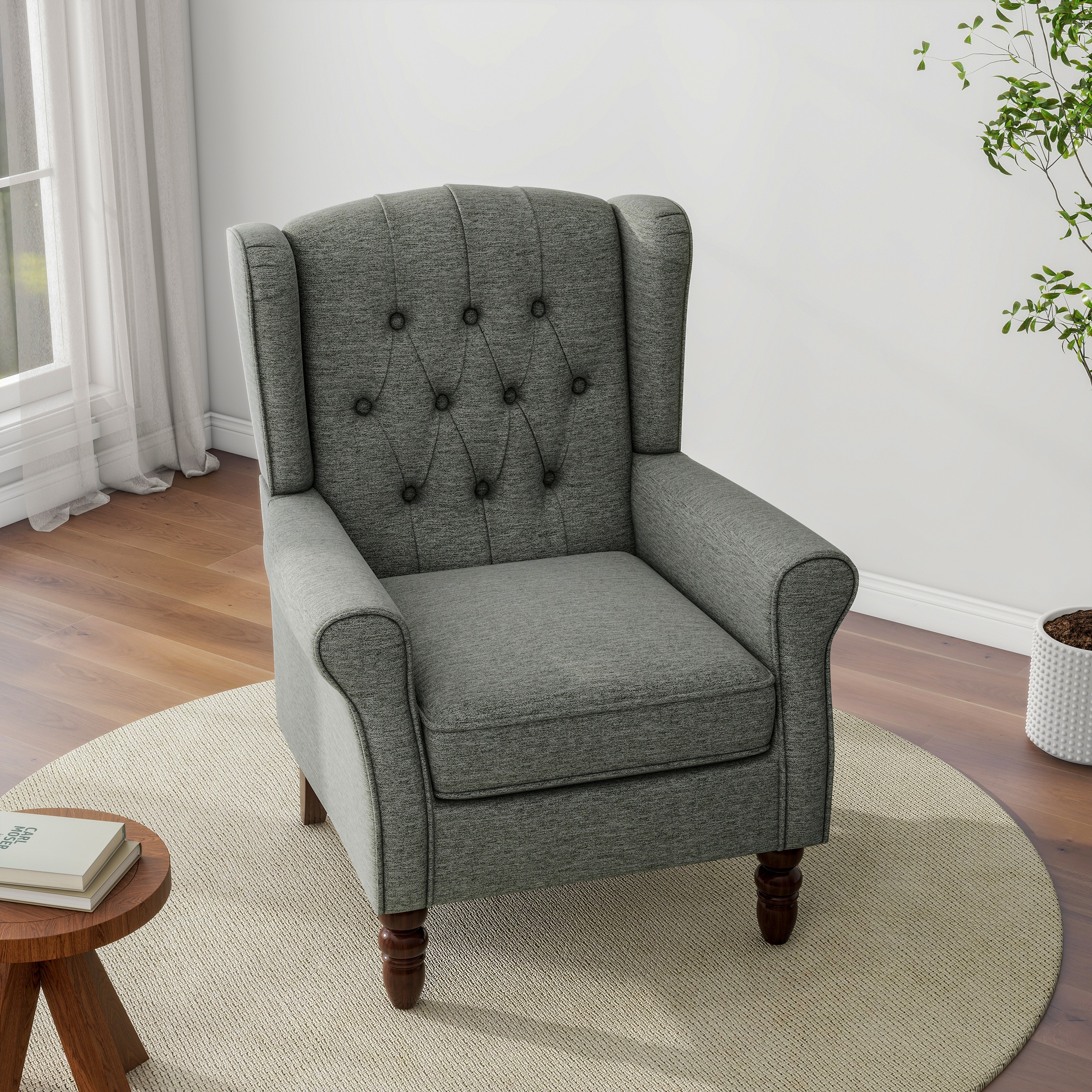 UIXE High Back Wingback Accent Chair, Gray Tufted photo 5