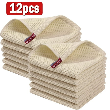 

12Pcs 100% Cotton Kitchen Rag Waffle Fabric Super Soft Moisture Absorption Quick Drying