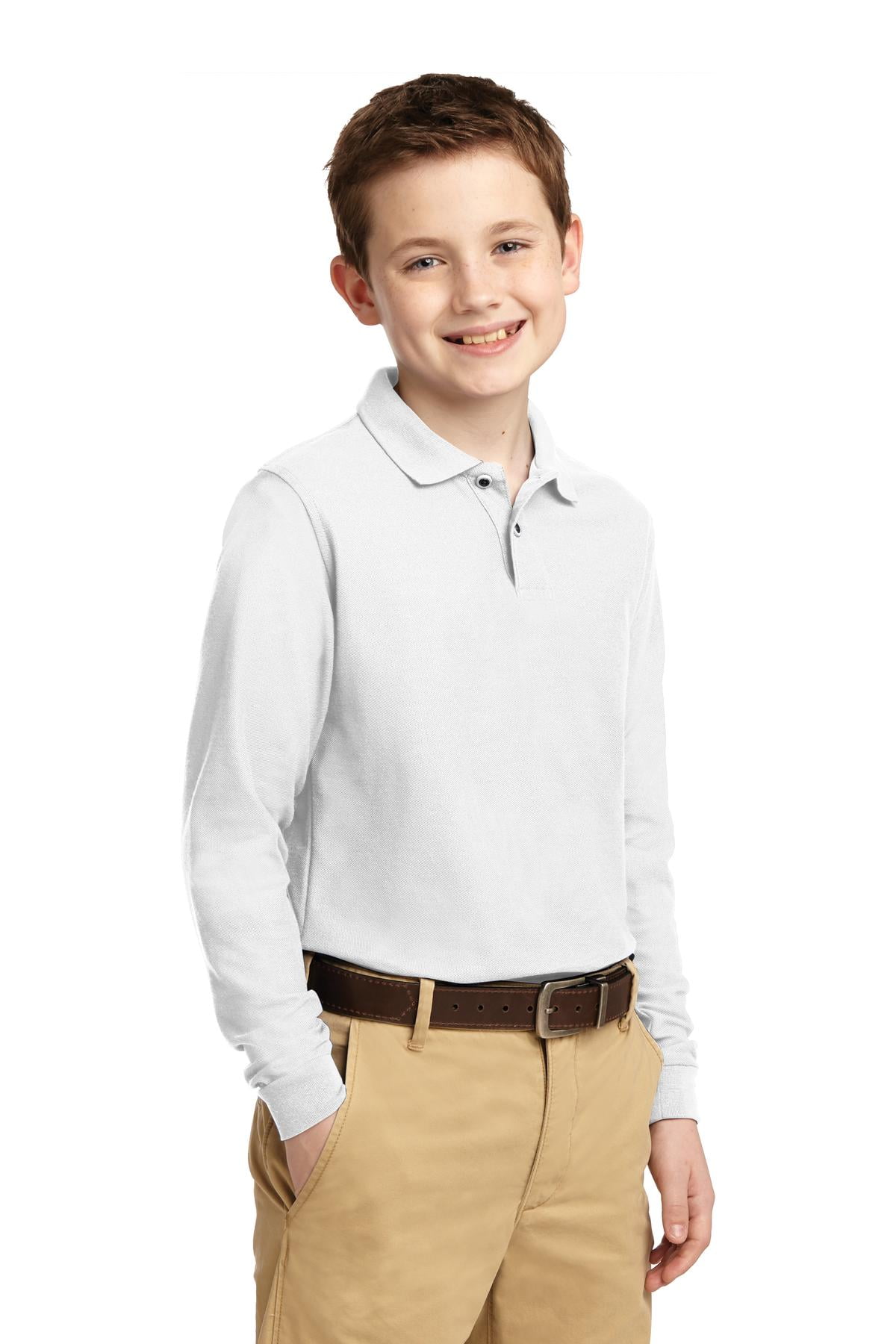 boys white long sleeve polo shirt