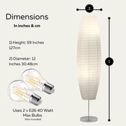 Rice Paper Floor Lamp 59-Inches Tall - Japanese Decor Standing Lamps For Bedrooms With White Paper Shade - Floor Lamps For Living Room - Rice Paper Floor Lamp For Bedroom, Dorm Room Essentials