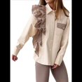 thumbnail image 1 of Camisa Elegante de Larga con Volantes, Dobladillo Asimétrico, Botones y Bloques de Color para Mujer Albaricoque L, 1 of 8