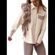 thumbnail image 1 of Camisa Elegante de Larga con Volantes, Dobladillo Asimétrico, Botones y Bloques de Color para Mujer Albaricoque M, 1 of 8