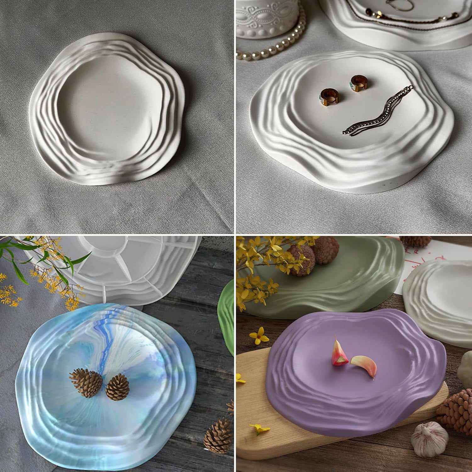ABCISI Irregular Tray Silicone Molds, Wave Flower Tray Resin Concrete Mold, 3D Unique Ocean Wave Shape Storage Container Mold for Epoxy Casting Cement Jewelry Candle Holder Soap Dish Plates DIY Craft
