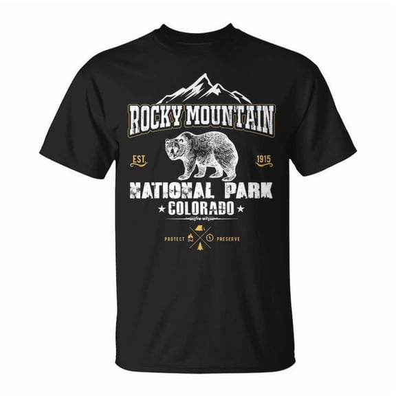 Vintage National Park Rocky Mountain Colorado Graphic Tee Unisex Adult Cotton Casual Nature Travel Souvenir Gift T-Shirt, Size XL, Color Black