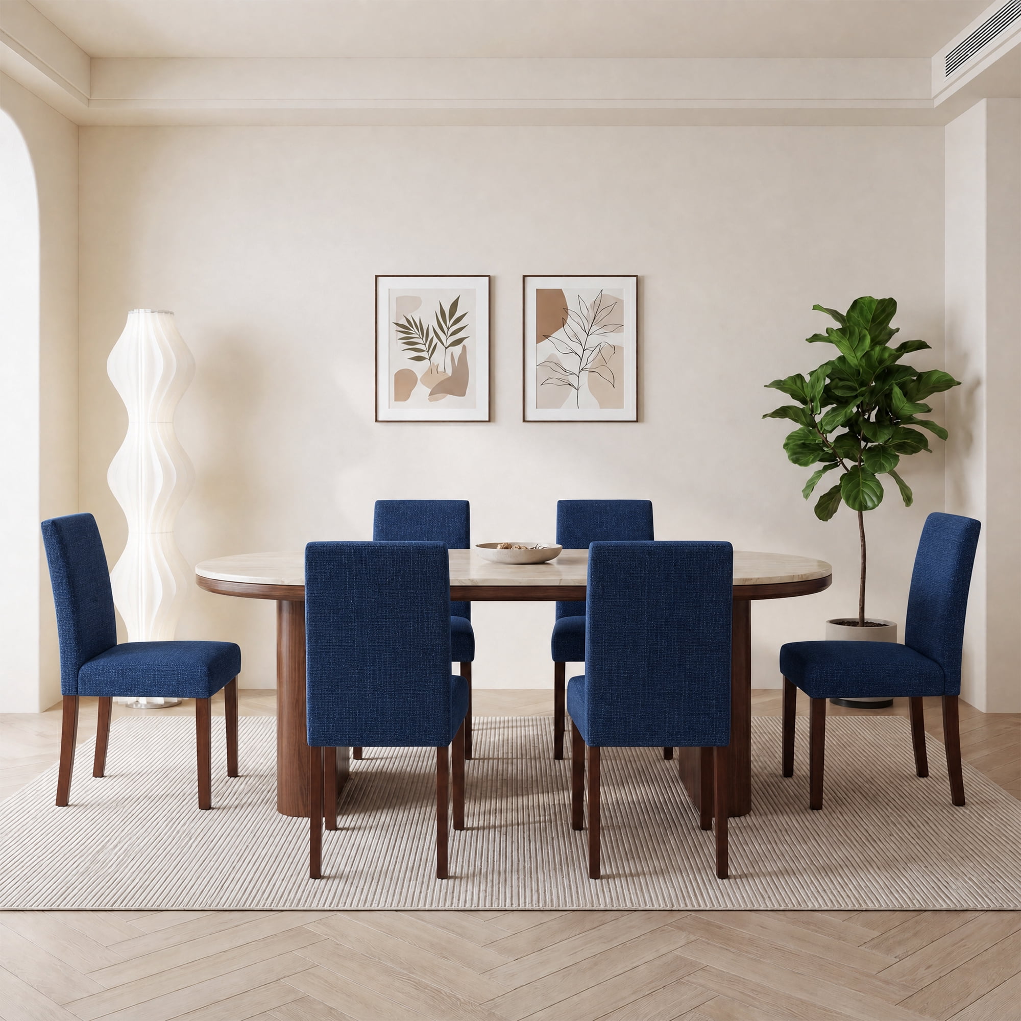 Upholstered Fabric Dining Chairs Set of 4 with Wood Legs, Modern Parsons Chairs with High Back for Kitchen, Dining Room, or Restaurant, Blue