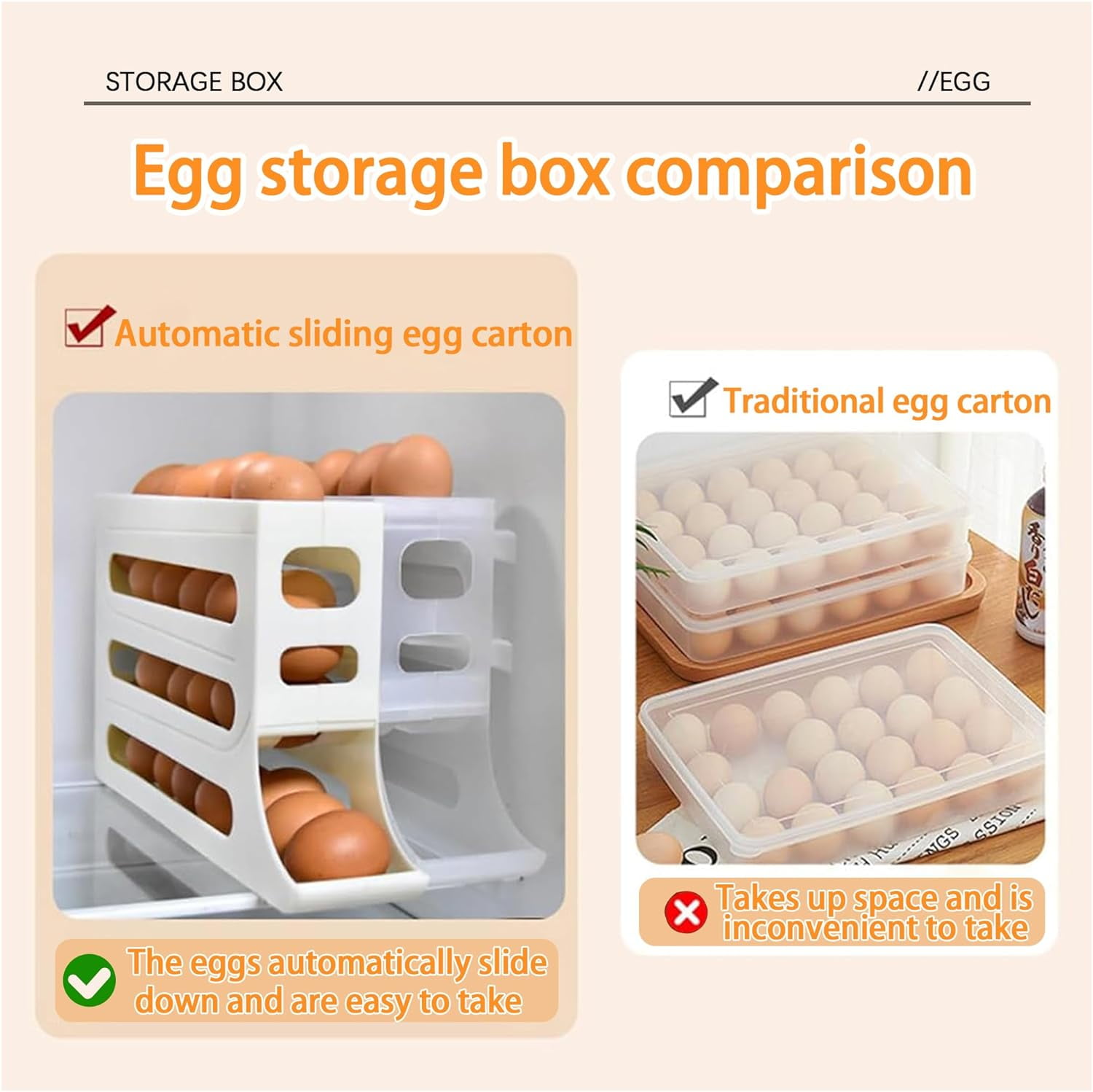 4 Layers Egg Holder for Fridge: Automatic Roll off Egg Organizer for Refrigerator,Eggs 30 Count Egg Container for Refrigerator,Egg Storage for Refrigerator Space-Saving,Height 8",Width 2.7"