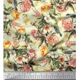 thumbnail image 1 of Soimoi Yellow Poly Georgette Fabric Leaves,Bird & Peach Floral Decor Fabric Printed BTY 52 Inch Wide, 1 of 1