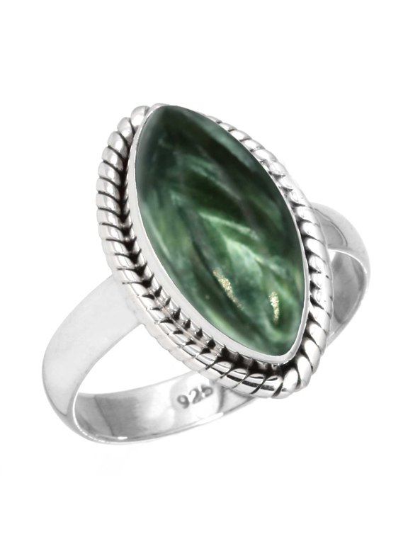 925 Sterling Silver Women Jewelry Natural Seraphinite Ring