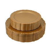 Posh Setting Disposable Plastic Plates Set, Vintage Gold Party Plates, 60 Pack (30 Guest) 30 x 10.25 Dinner & 30 x 7.5 Salad/Dessert Plate