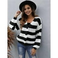 thumbnail image 3 of Women'S Winter Striped Cardigan Sweaters Long Sleeve Button Down Open Front Chunky Knit Oversized Sweater Coat Black S, 3 of 7