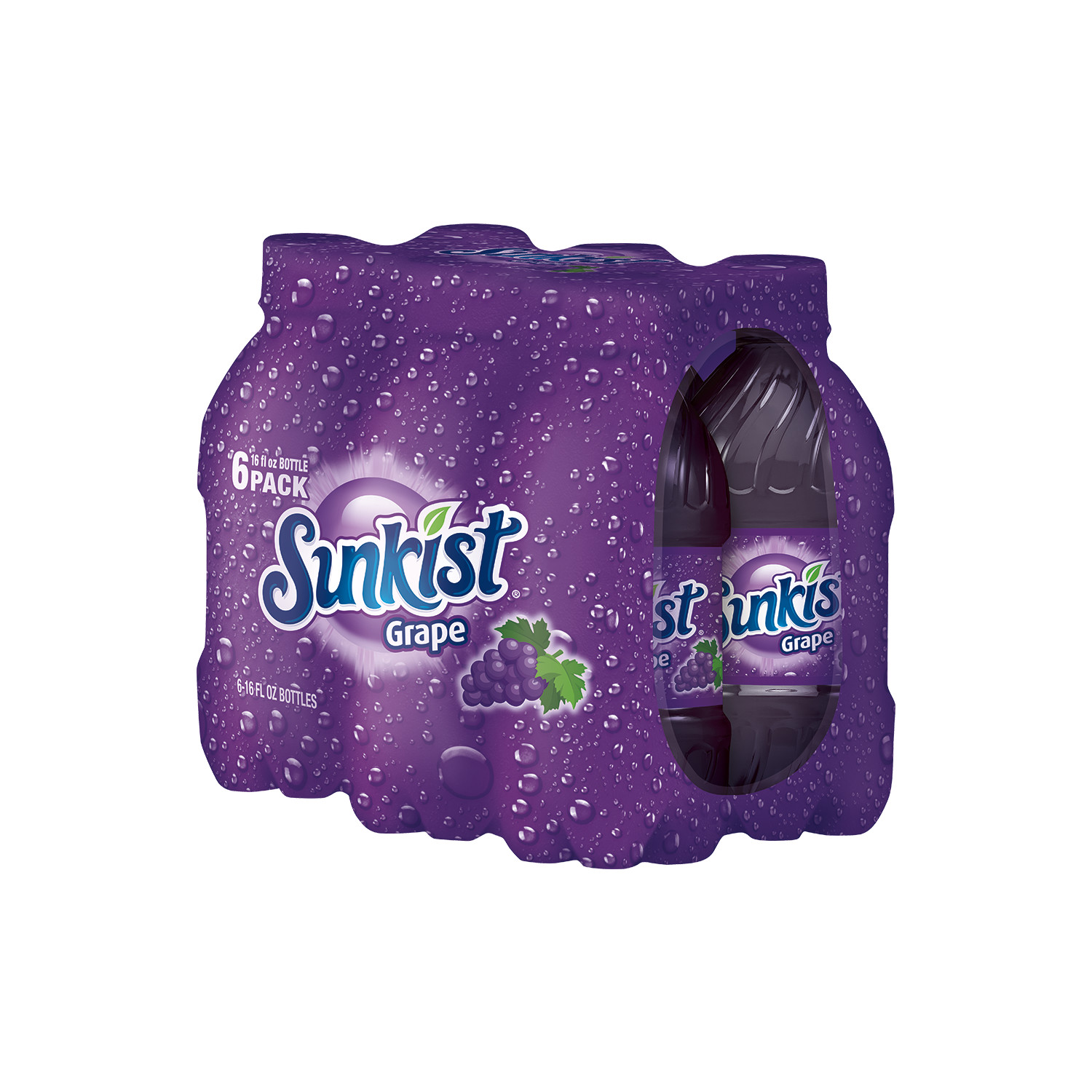 Sunkist Caffeine Free Grape Soda Pop, 16 fl oz, 6 Pack Bottles