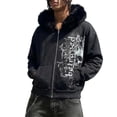 thumbnail image 3 of 2026 Men Graphic Print Zip Up Hoodie Oversized Faux Fur Hood Jacket Y2K Goth Streetwear Sweatshirt Fall Winter, 3 of 4