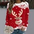 thumbnail image 2 of Fiaer Crew Neck Sweatshirts Women Christmas Deer Snowflake Graphic Tees Funny Xmas Plus Size Baggy Trendy Long Sleeve Tops Red XL, 2 of 4