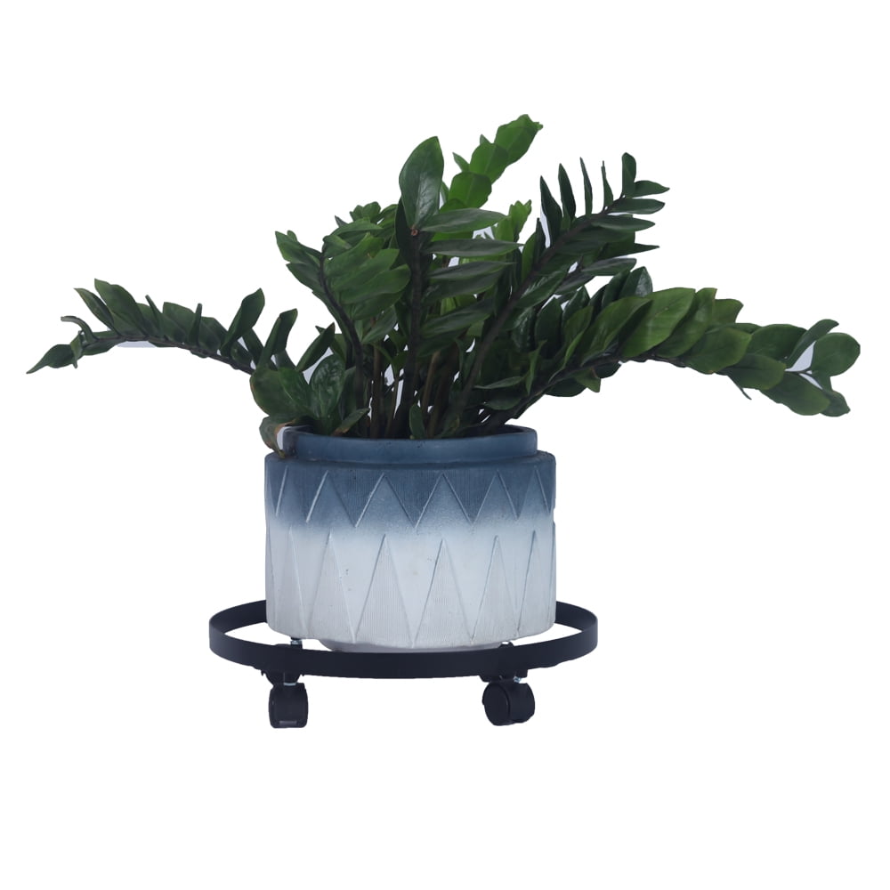 Kepooman 14" Metal Rolling Plant Caddy Round Flower Pot Rack with Wheels for Garden Patio, Black