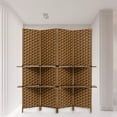 thumbnail image 5 of THY COLLECTIBLES Freestanding Woven Bamboo 4 Panels Hinged Privacy Panel Screen Partition Wall With 2 Display Shelves Holding Room Divider With Shelves-Bamboo (Coffeebrown), 5 of 6