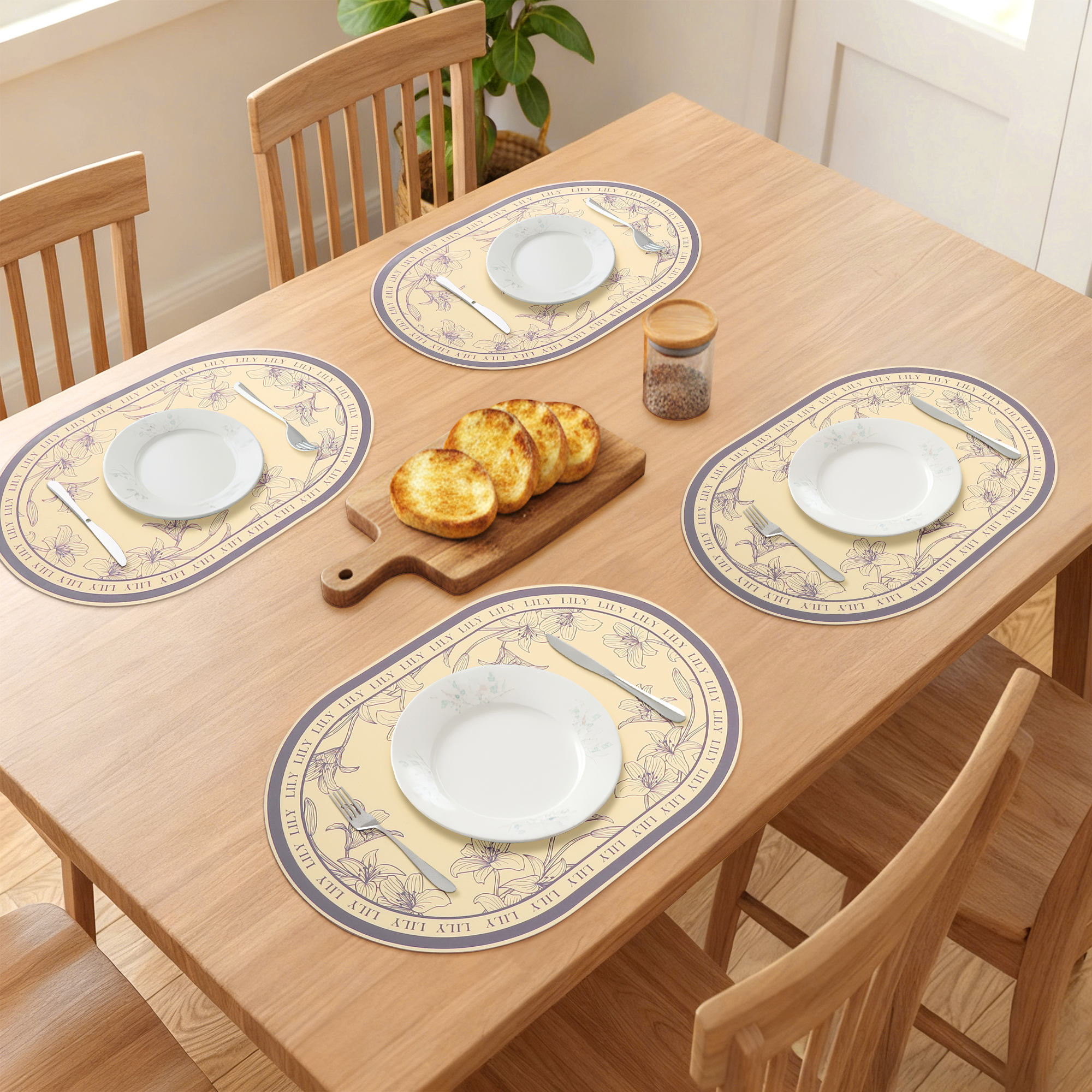 Placemats Set of 6 Leather Placemats for Kitchen Dining Table Decor Wipeable Floral Table Mat Light Yellow 16.9*11.8inch