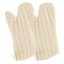 Beille 2pc Cream Terry Quilted Oven Mitts Set Baking Supplies, 14 Inch Length (One Size Fits All)