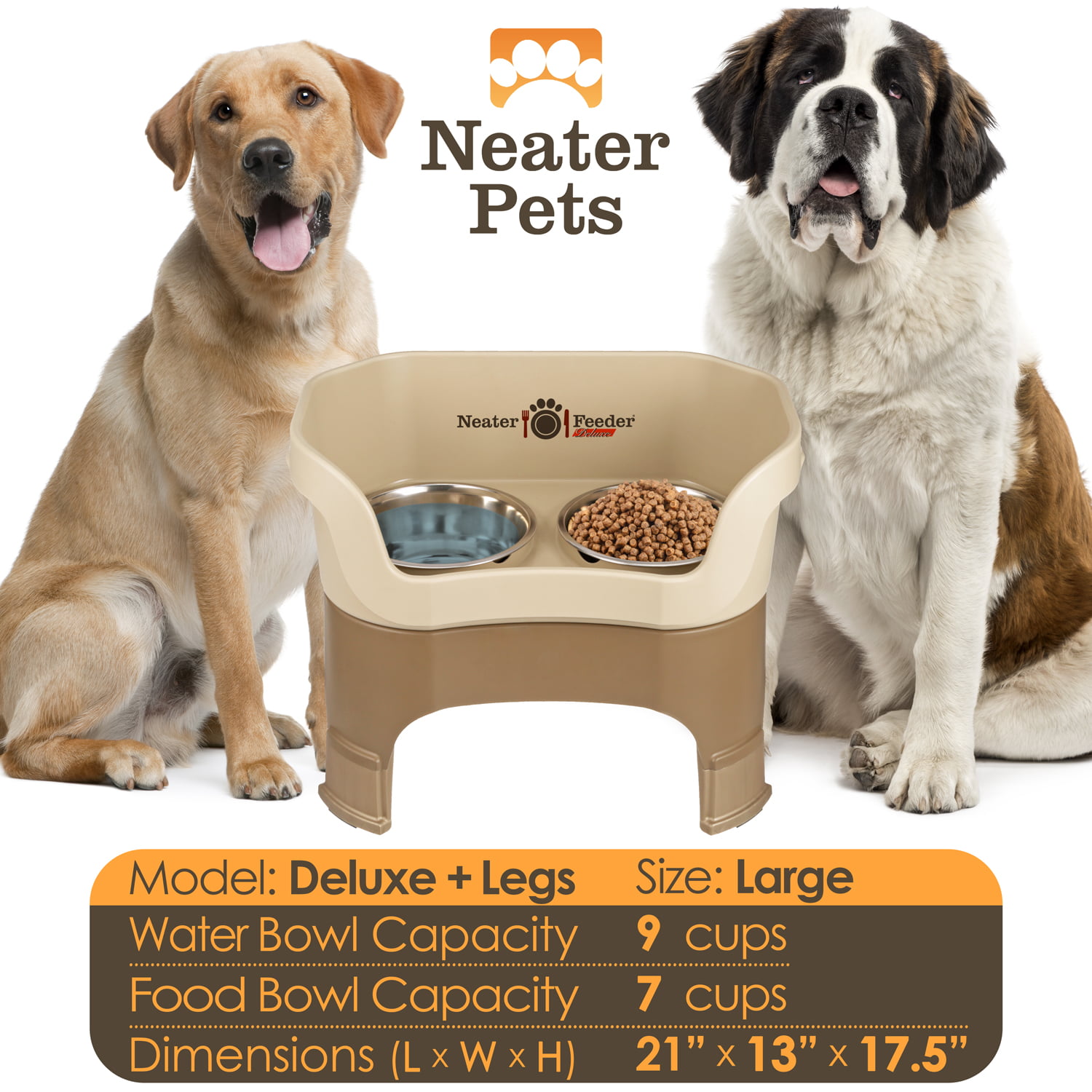 Neater Pet Brands Giant Bowl with Leg Extensions Huge Jumbo Trough Style Dog Pet Water Dish (2.25 Gallons, Champagne)