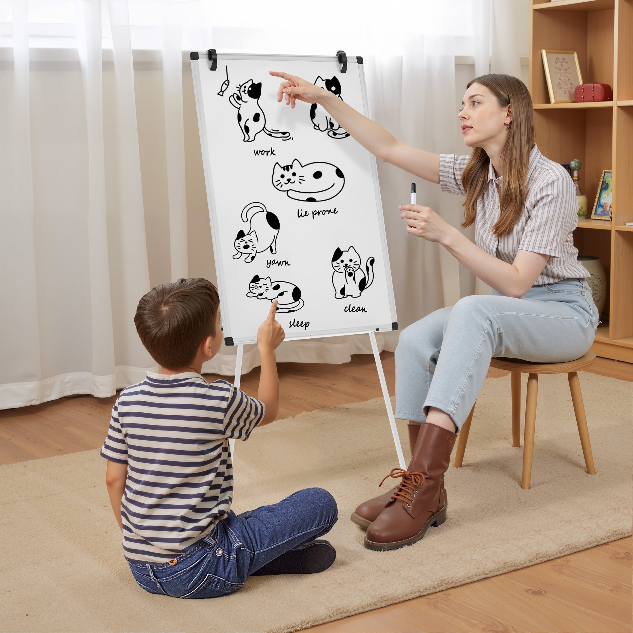 SHOUFTW 36x24 inch Magnetic Whiteboard with Stand, Portable Dry Erase Board with Adjustable Tripod Easel for Office, Classroom, Home，White