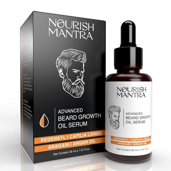 NOURISH MANTRA - Advanced Beard Growth Oil Serum | Made with Redensyl, Capilia Longa, Argan Oil, Vitamin E and Jojoba Oil for Fuller, Thicker & Healthier Beard Growth |