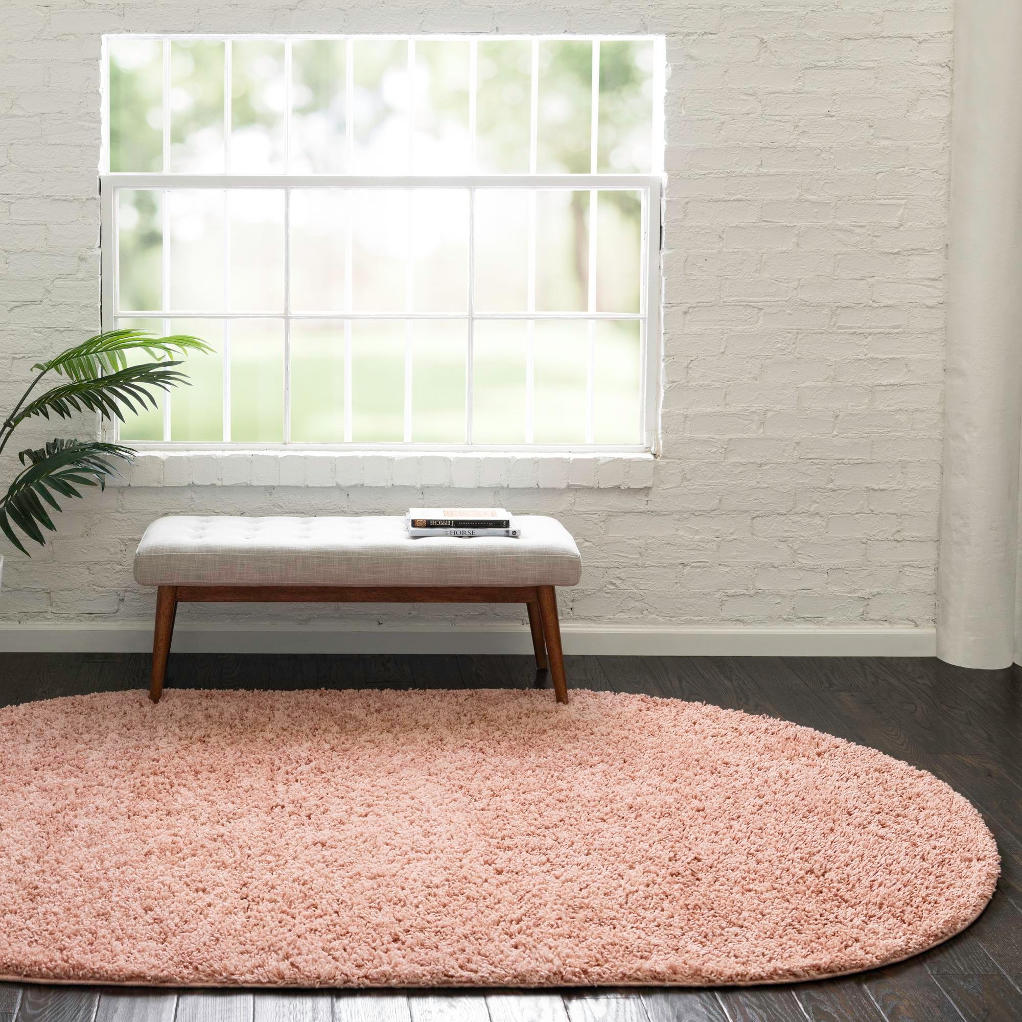 Rugs.com Everyday Shag Rug – Pink 5x8 Oval Shag Rug Perfect for