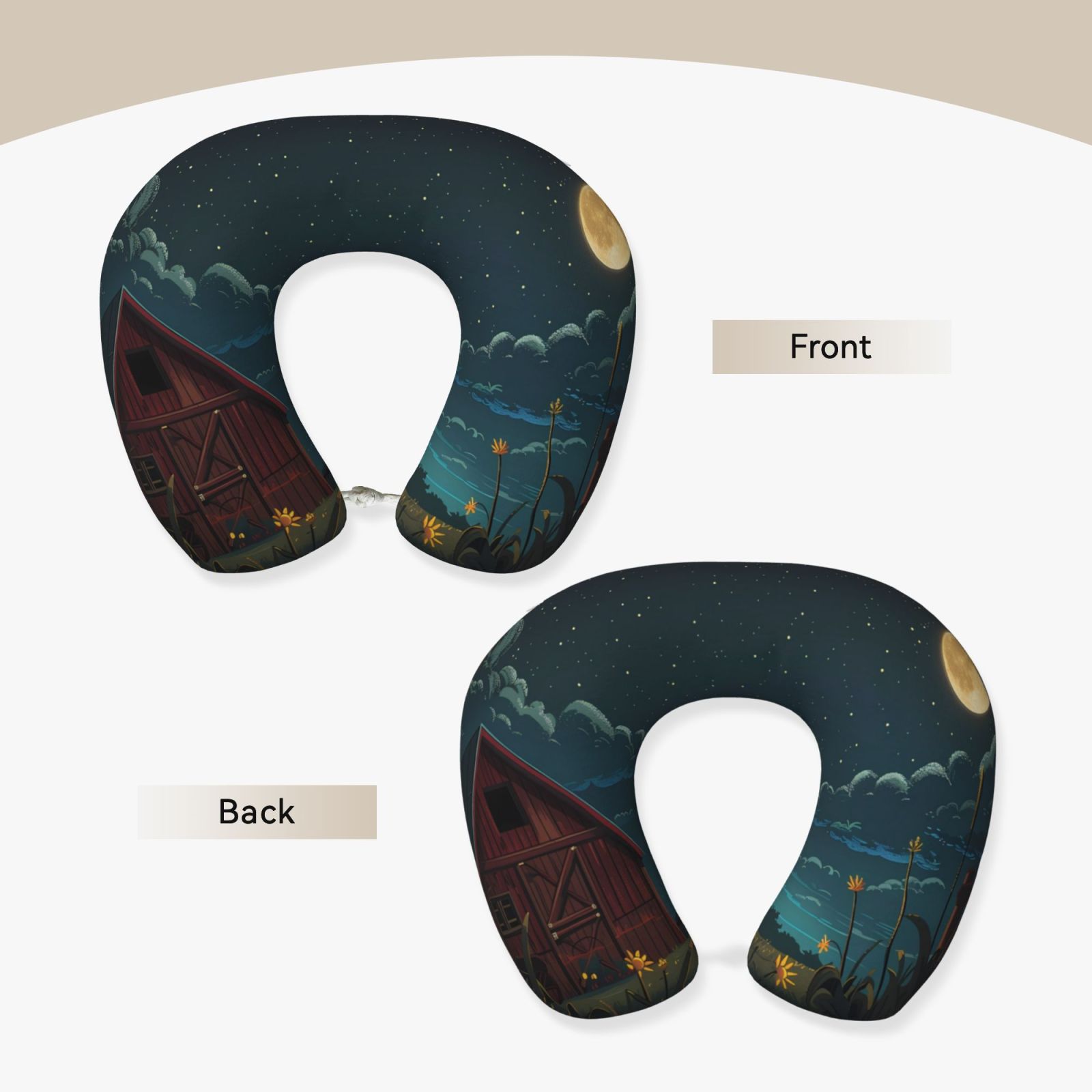 Xecao Farm Dog Duck Moonlight Print Memory Foam Cervical Neck Pillow Versatile U-Shaped Pillows for Home,Office,Camping,Travelling,Soft Washable Cover