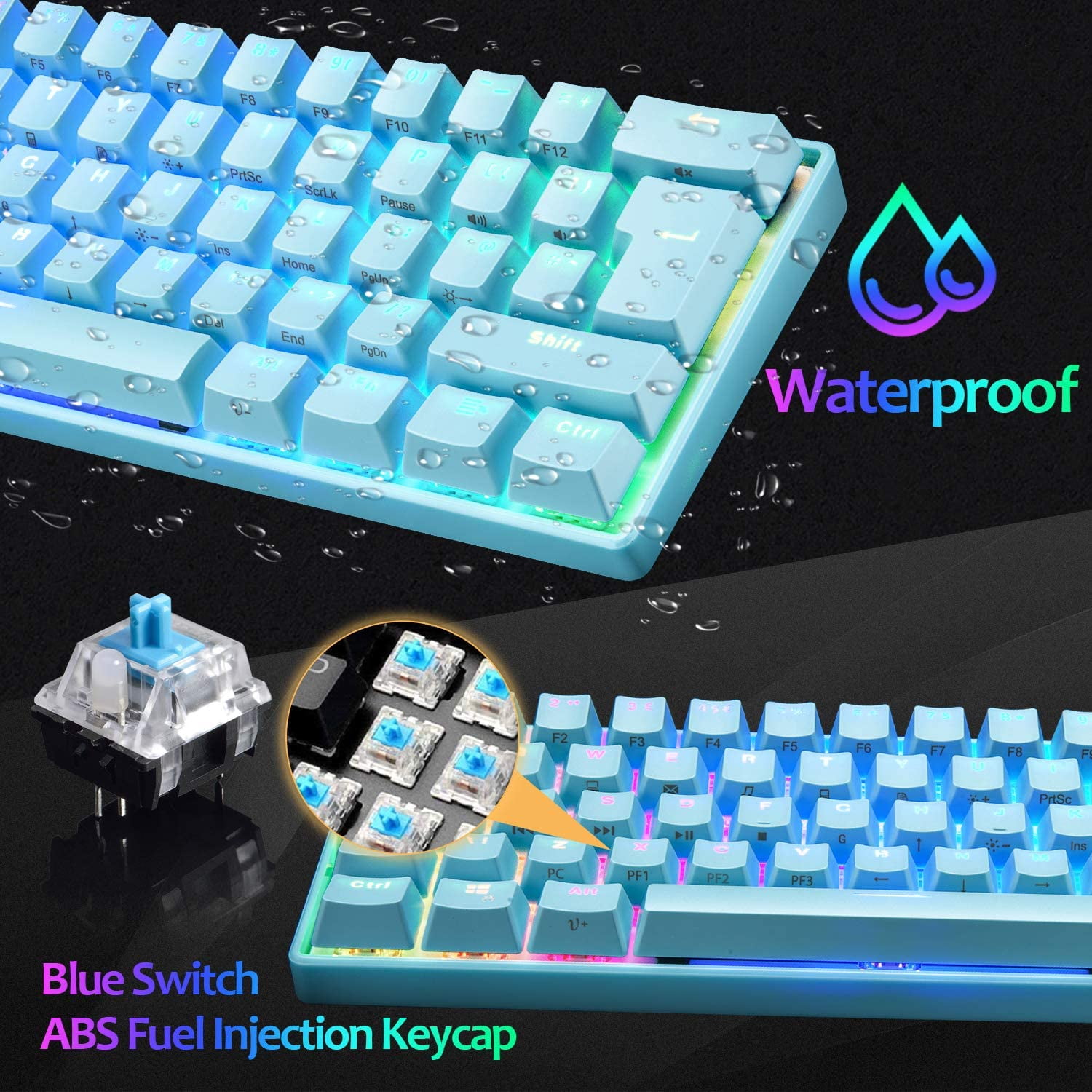 Magic-Refiner RGB compact Type-C USB Mechanical Keyboard with USB Cable & User Manual, Blue