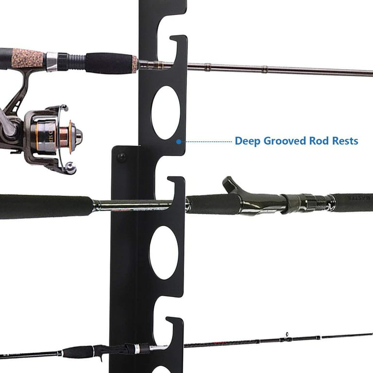 Wall or Ceiling Fishing Rod/Pole Rack Holder Storage Hook Hanger Oranizer  Display Metal Wall Mounted Holds up to 8 Fishing Rods for Garage Cabin and