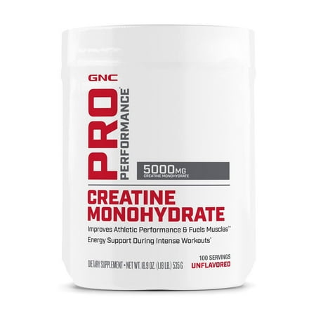 GNC Pro Performance Creatine Monohydrate Supplement Powder, For Muscle Building, Energy Production, Endurance, Performance, Unflavored, Gluten Free, 100 Servings