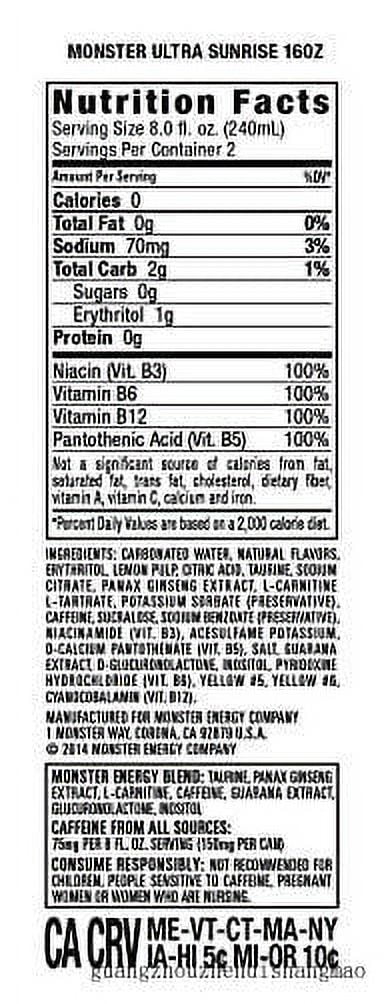 Monster Energy Ultra Zero Sugar Energy Drinks 16 Ounce Cans (Ultra Sunrise, 12 Cans)
