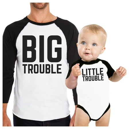 

Big Trouble Little Trouble Dad and Son Matching Baseball Tee Cotton