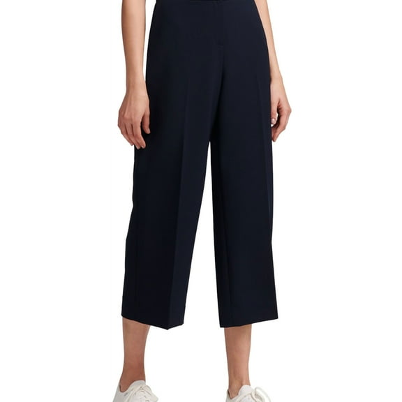 DKNY Womens Wide Leg Casual Cropped Pants, Blue, 2