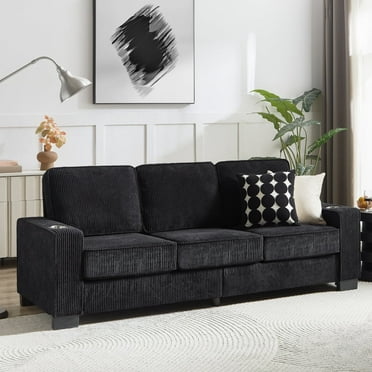 Newboti 83.86"Corduroy Fabric sofa,Modern Compressed Couch,3-Seater Sofa, Furniture for Living Room,Bedroom,office, Black 235440671788608