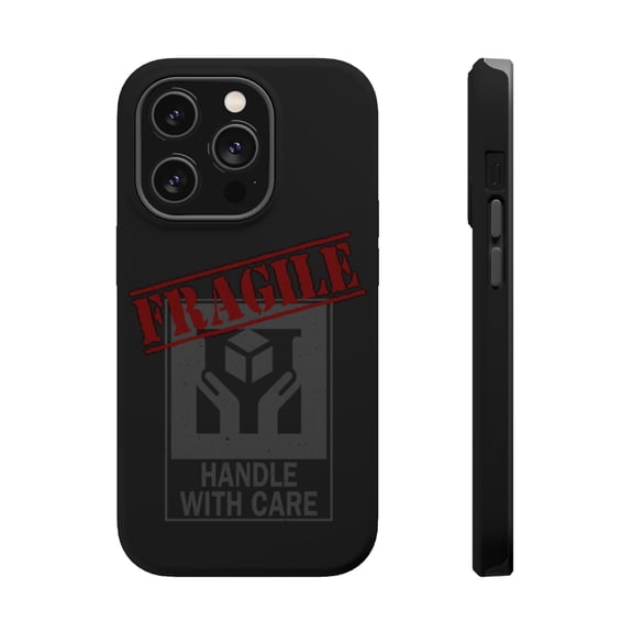 DistinctInk MagSafe Tough Case for Apple iPhone 15 Pro (6.1" Screen) - Fragile Handle With Care - Raised Bezel Screen Guard