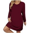 thumbnail image 3 of Meichang Long Sleeve Dresses for Women Plus Size Crew Neck Loose Fit Mini Dress Casual Solid Lightweight Fall Dresses, 3 of 8