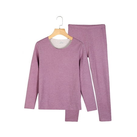 

Glookwis Men Long Sleeve 2Pcs Outfit Warm Thermal Underwear Sleepwear Pajamas Top And Bottom Suits Crew Neck Round Collar Pants Set Two Pieces Outfits Women Purple L