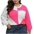 thumbnail image 3 of Fartey Women's Plus Size Sweaters Cute Heart Color Block Knit Pullover Sweater Loose Fit Long Sleeve Crew Neck Knitwear Cozy Fall Winter Warm Sweater Hot Pink L, 3 of 6