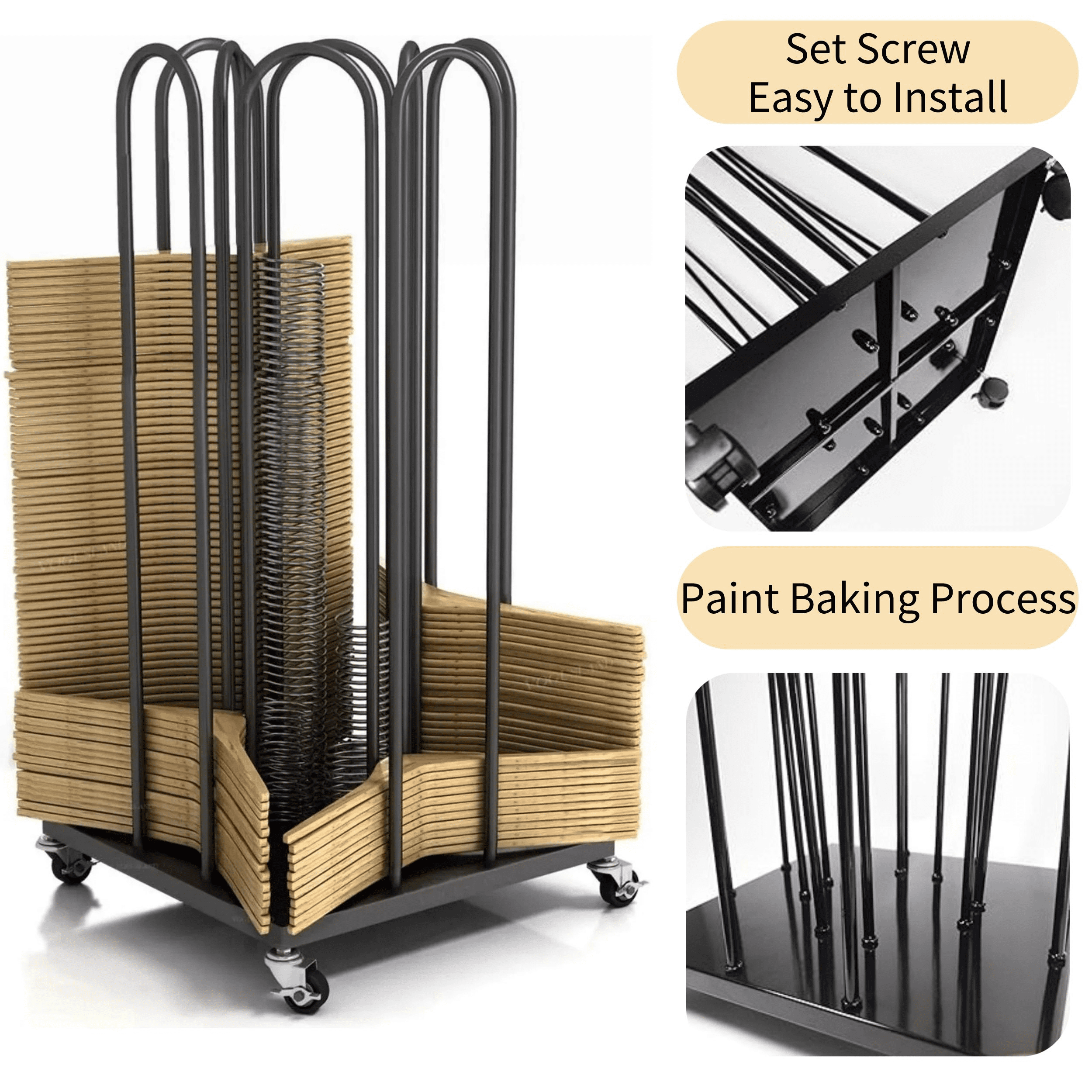 Qunbio 4 Side Hanger Stacker Cart, 4 in 1 Large Clothes Hanger Organizer Rack Stand, Stainless Steel Clothes Hanger Storage Holder for Adult, Black
