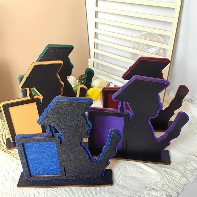Xihbxyly Decoración de Mesa de Graduación de Madera, Elegante Marco de Fotos, Material Sostenible, Centro de Mesa Multiusos, Decoración de Mesa para Eventos, Esencial para La Fiesta de Graduación, Ju