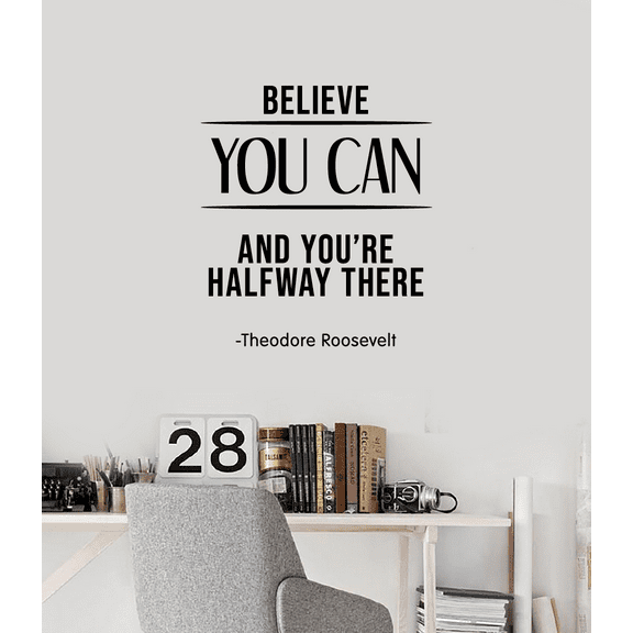 Believe You Can You're Halfway Quote Positive Life Motivation Inspiration Quotes Saying Wall Art Sticker Designs Vinyl Stickers For Home House Walls Rooms Windows Bedroom Decoration Size (40x35 inch)