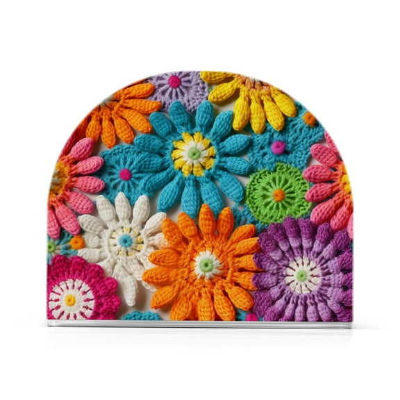Knit Flowers Napkin Holder for Table Clear Napkin Stand Paper Holder Acrylic Organizer Dispenser Napkins for Dinner Kitchen Restaurant Room