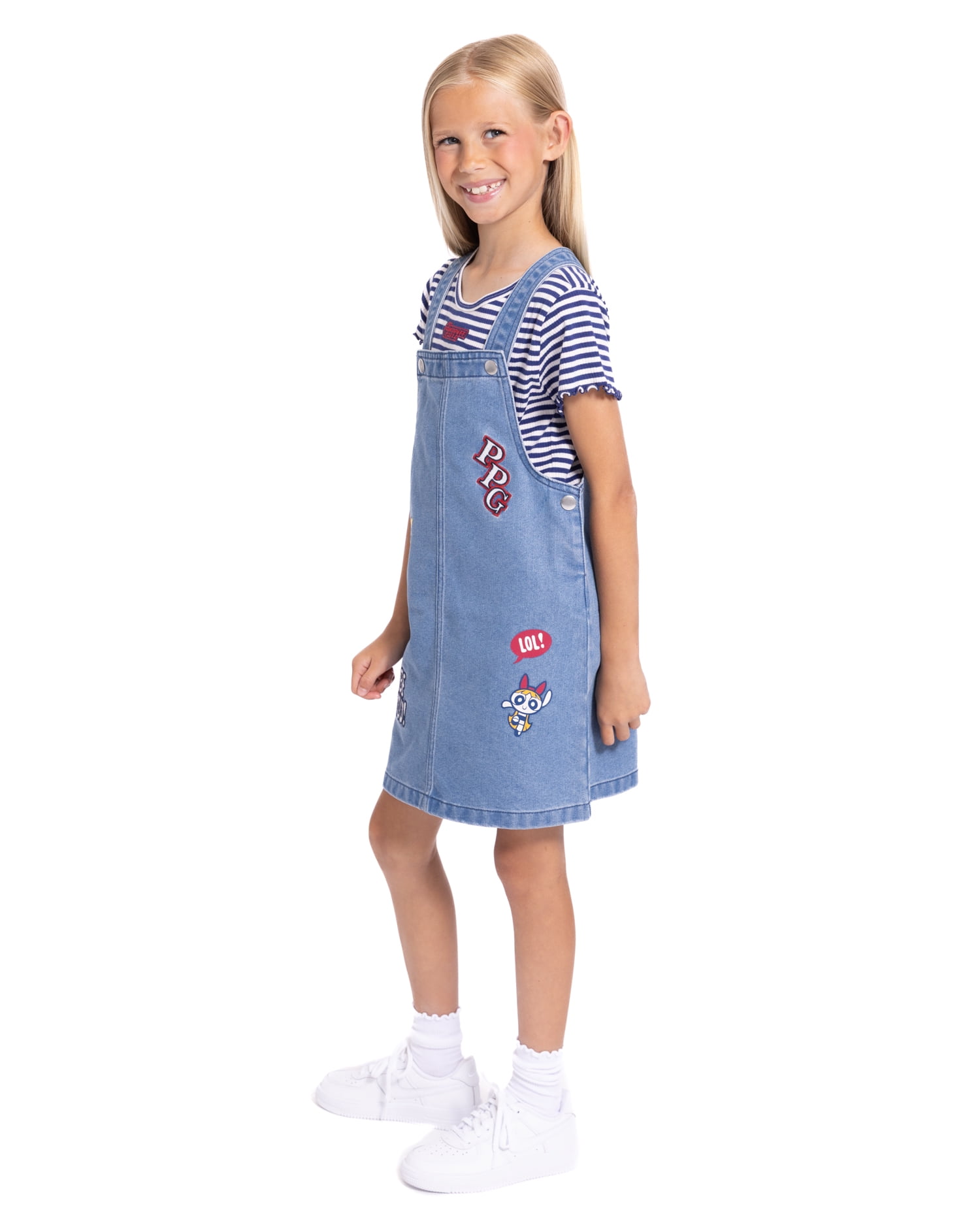Powerpuff Girls Girls Graphic Ribbed Tee and Denim Jumper Dress Set, 2 Piece, Sizes 4-12