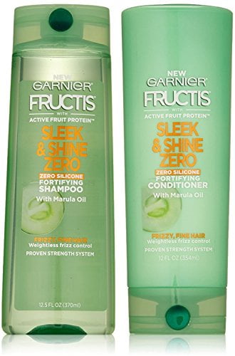 Garnier Fructis Sleek & Shine Zero - Fortifying Shampoo & Conditioner Set With Marula Oil - Zero Silicone - 12.5 FL OZ (Shampoo) & 12 FL OZ (Conditioner) - One Set