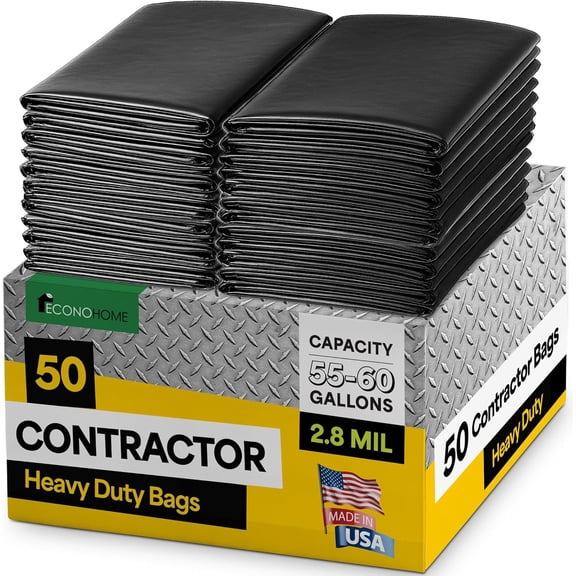 EconoHome 55-60 Gallon Contractor Garbage Bags - 3 Mil Extra Thick Heavy Duty Trash Bags for Construction, Lawn & Yard Cleanup, Demo & Commercial Use - Made in USA - Extra Large, 38x53" - 50-Count
