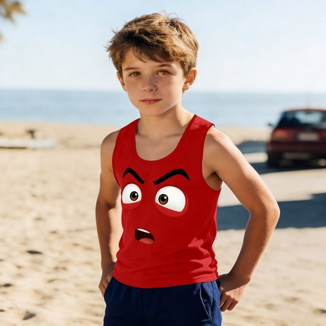 Camisolas de cuello redondo para niños pequeños y niños a la moda, lindas camisetas con estampado degradado, parte inferior suave sin mangas, camisetas para niñas