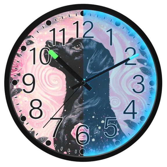 Ryvnso Dog in Swirl Flower 12 Inch Night Light Wall Clock Silent Battery Operated Luminous Clocks