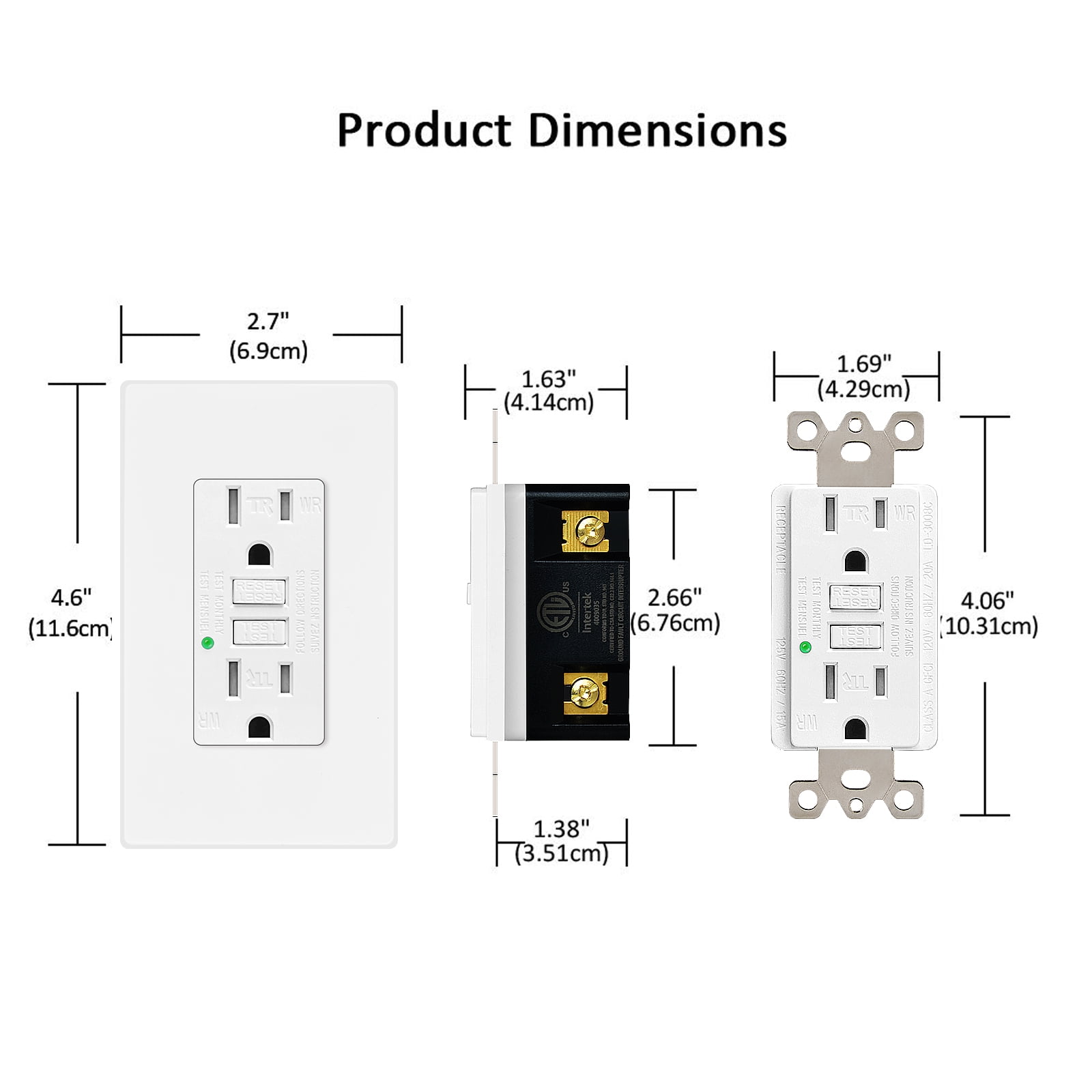 15amp Weather Resistant GFCI Outlet, Tamper Resistant GFI Receptacle with LED Indicator, Decor Wall Plate and Screws Included, ETL Certified, White 50 Pack