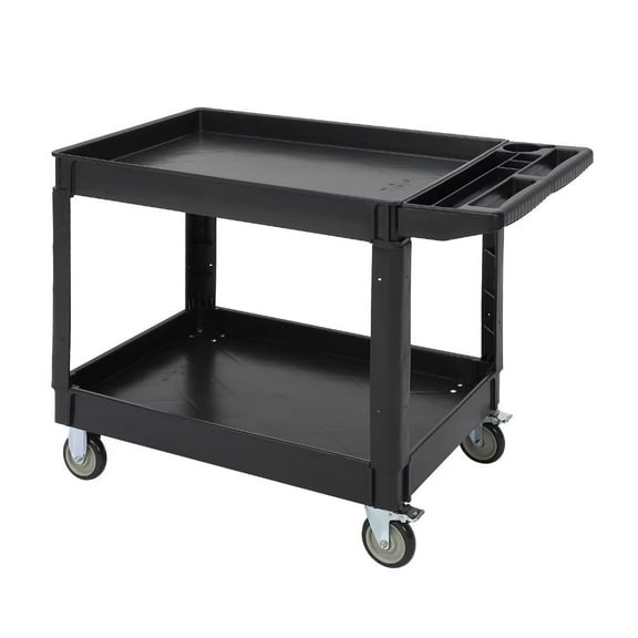 2-Shelf Service Cart, Heavy Duty Tub Cart 500 lbs Capacity, for Warehouse/Garage/Cleaning/Manufacturing (45.5 x 25.5 / Black)